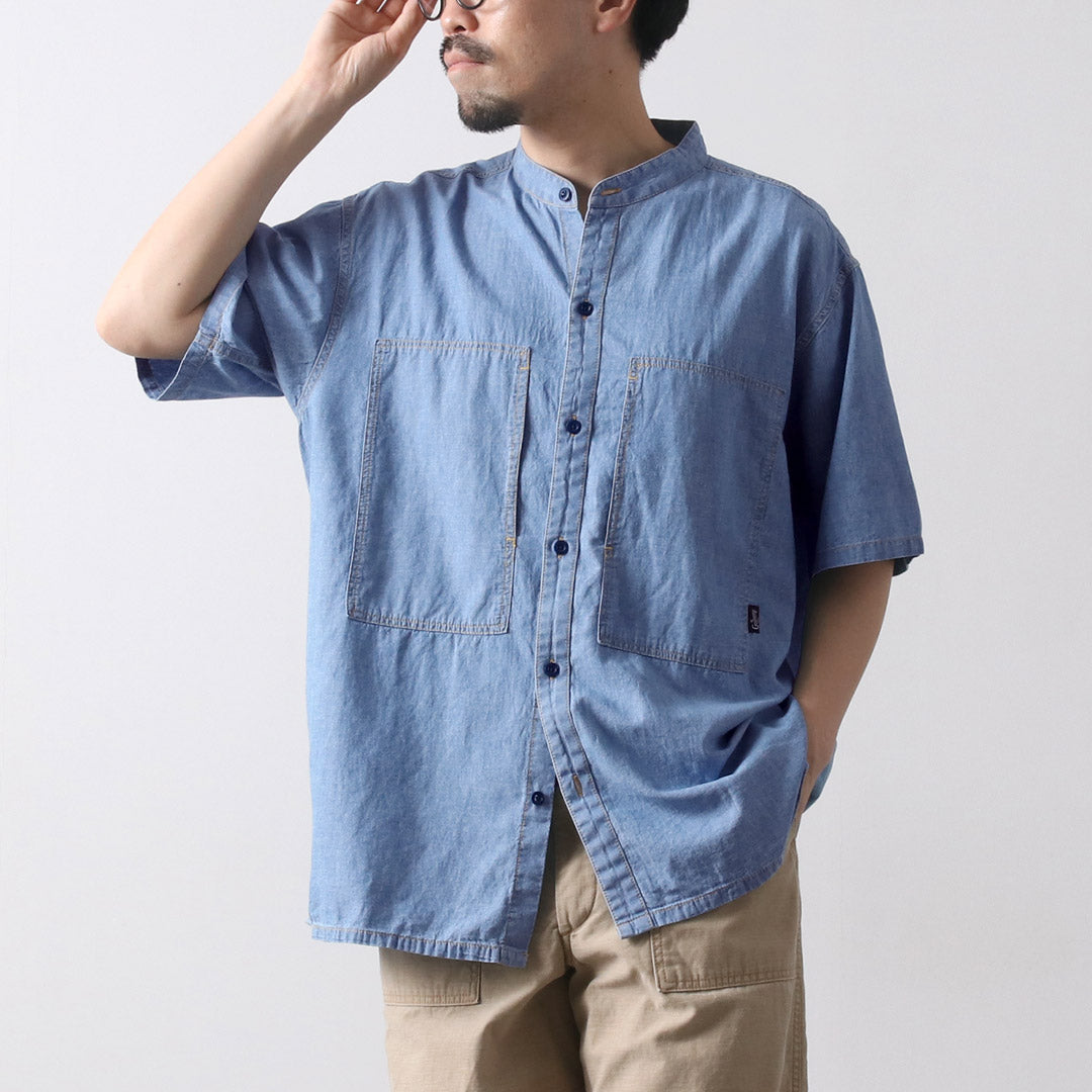 GOHEMP / Hemp Cotton Chambray Work Collarless Shirt