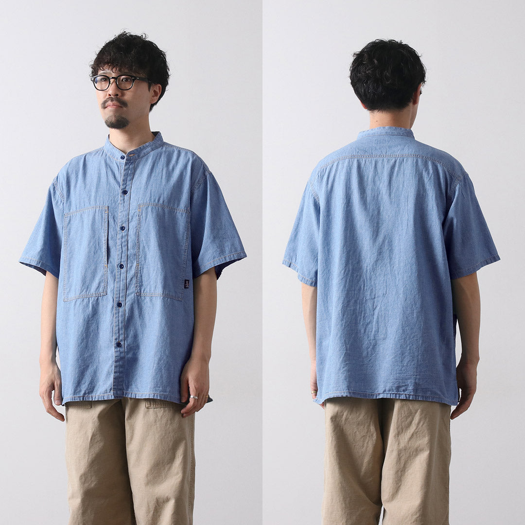 GOHEMP / Camisa sin cuello de trabajo de cambray de algodón y cáñamo