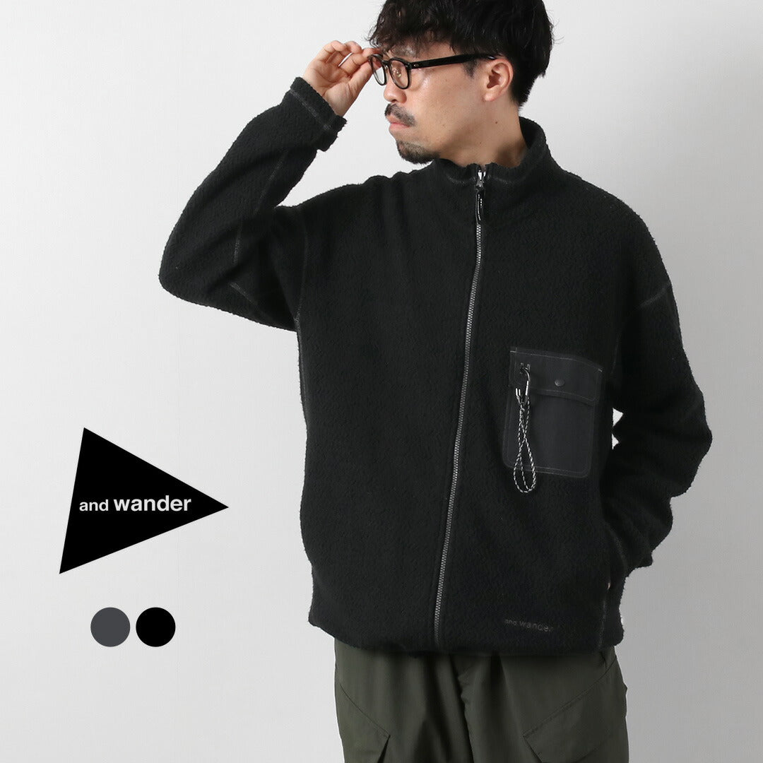 AND WANDER / Veste Re-Wool Jacquard Stand Zip