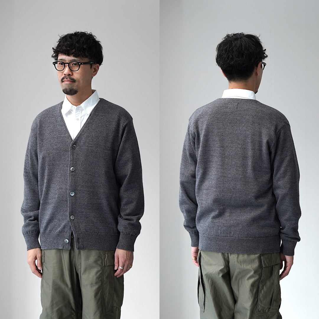 YONETOMI NEW BASIC / Cárdigan de punto americano de lana y algodón