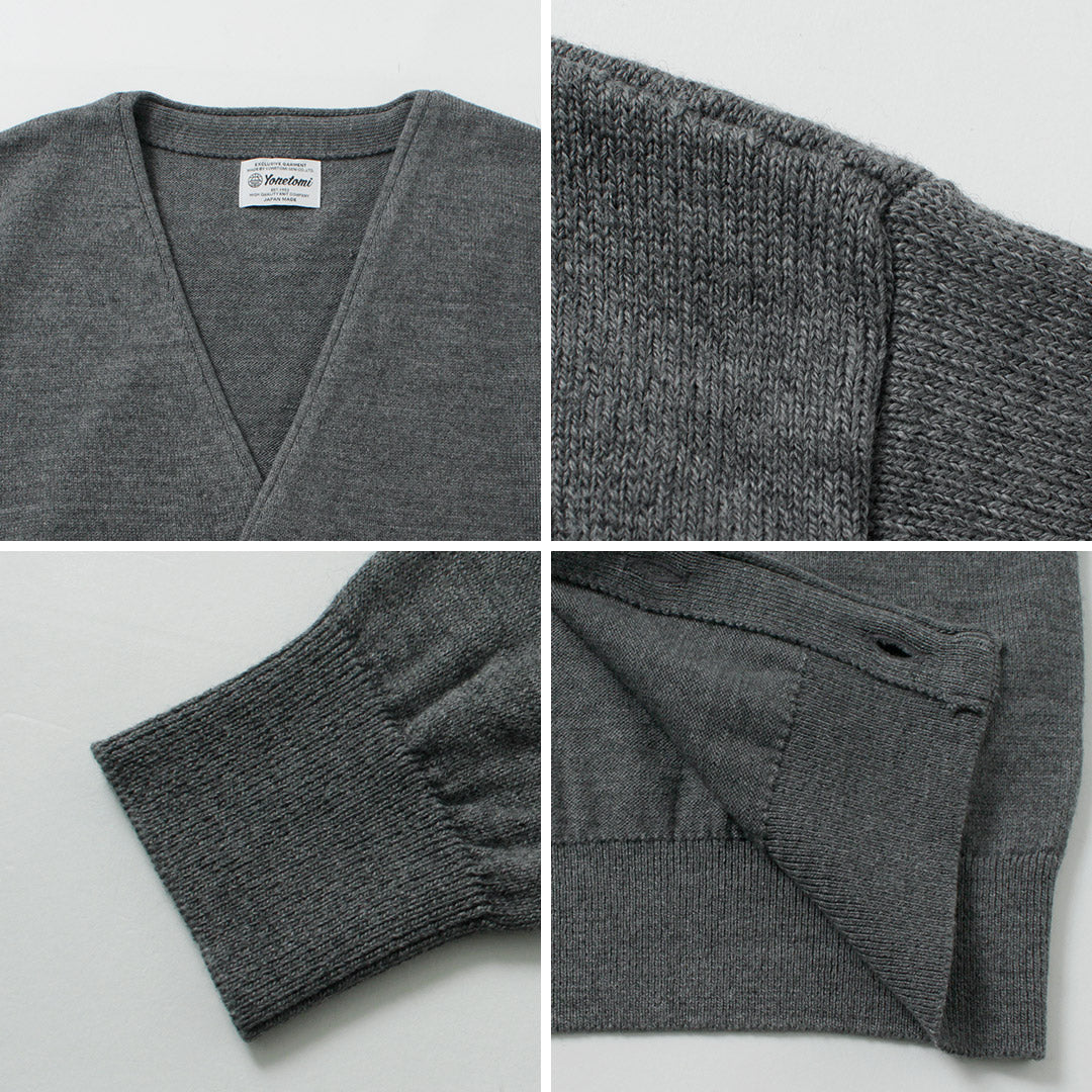 YONETOMI NEW BASIC / Cárdigan de punto americano de lana y algodón