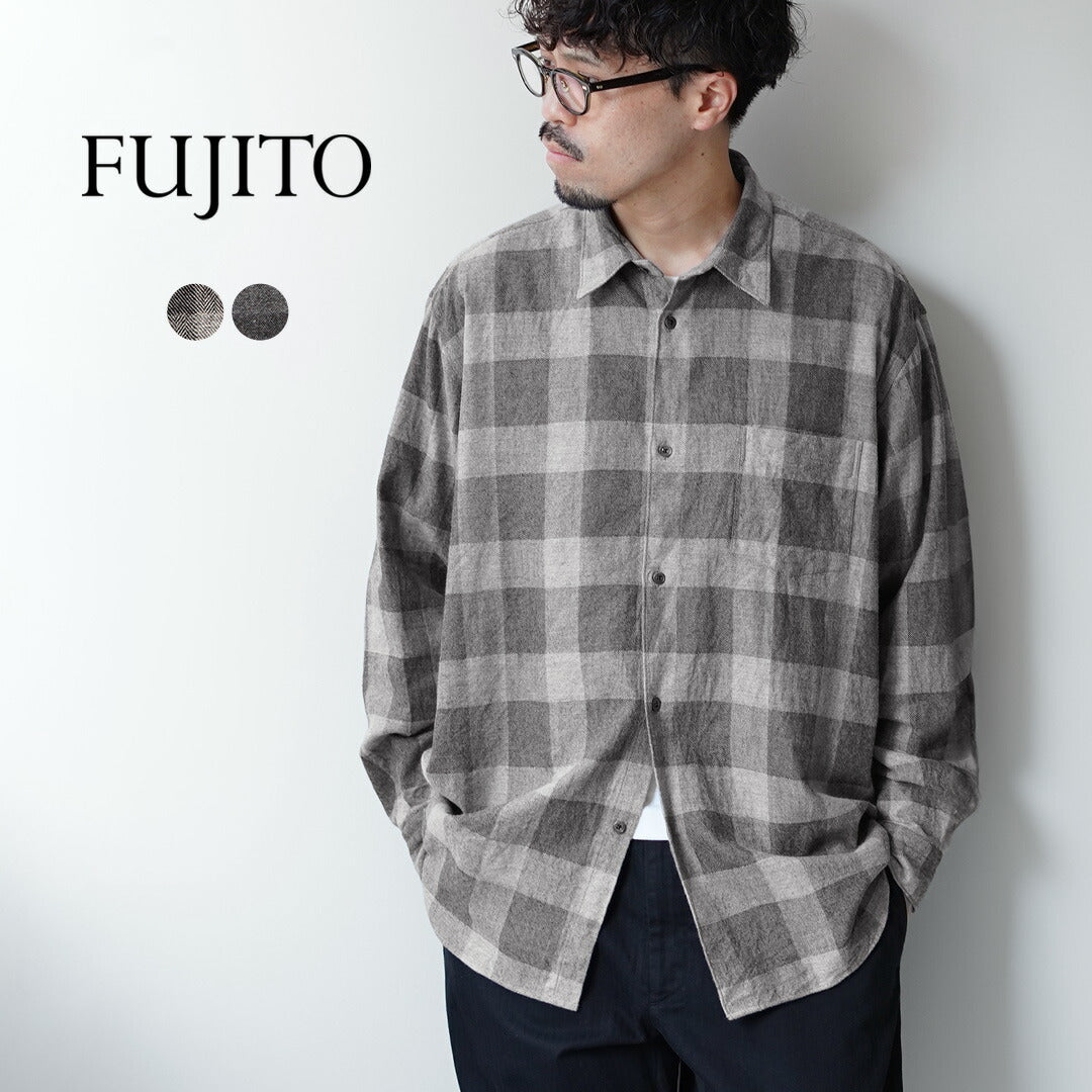 FUJITO / 棉/牦牛格子大码衬衫