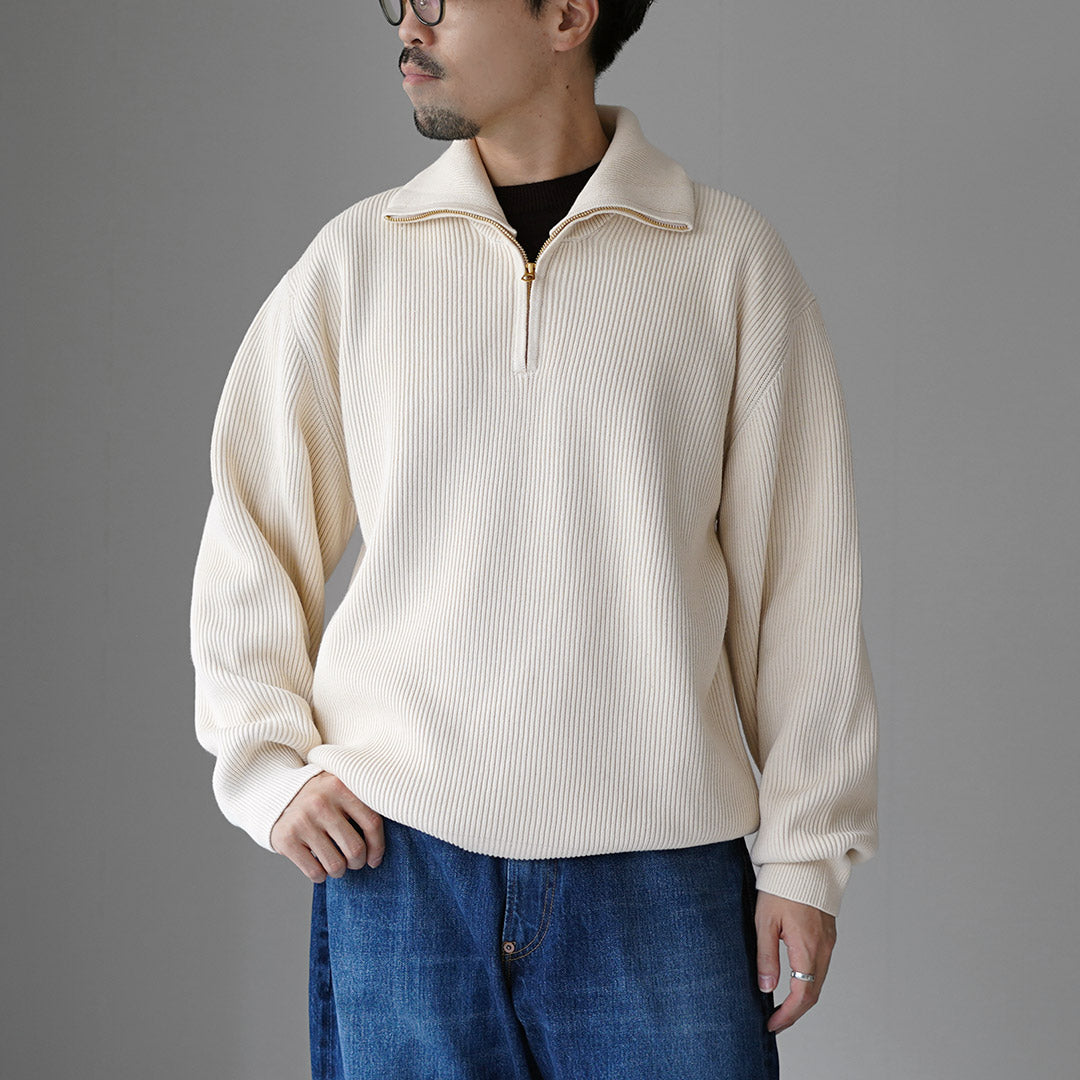UNDYED / Organic Cotton Ribbed Half-Zip Knit