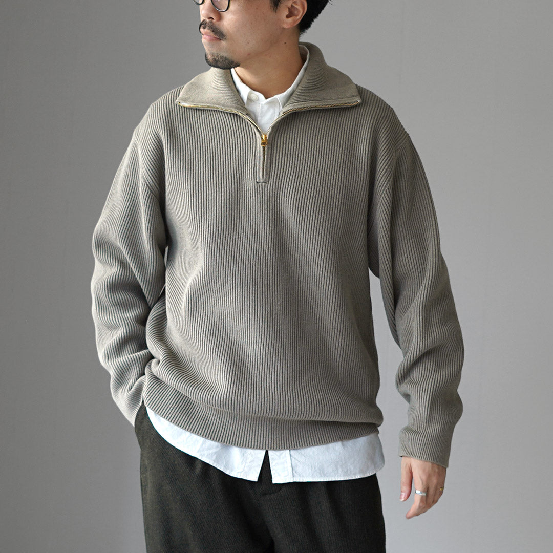 UNDYED / Organic Cotton Ribbed Half-Zip Knit