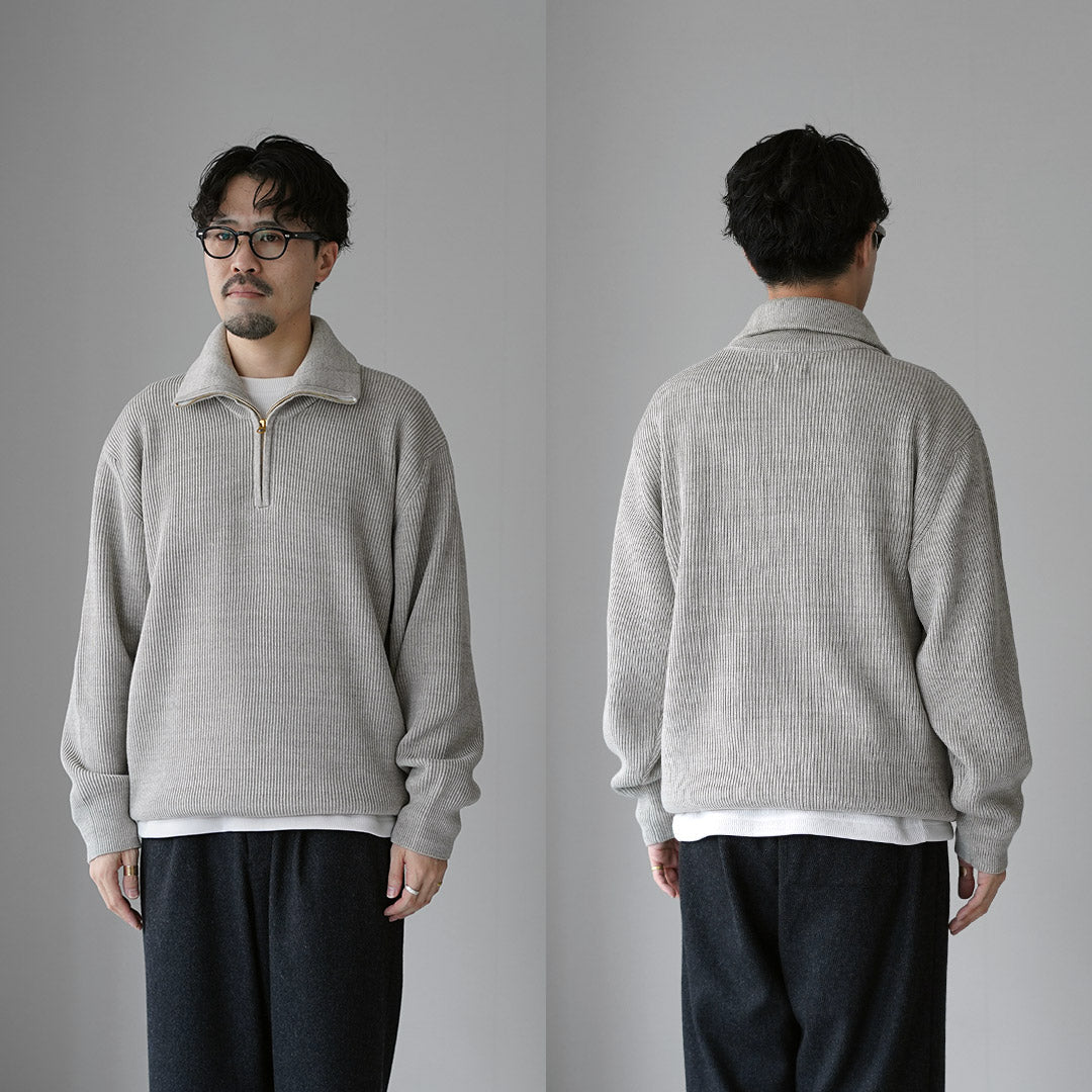 UNDYED / 오가닉 코튼 골지 하프집 니트