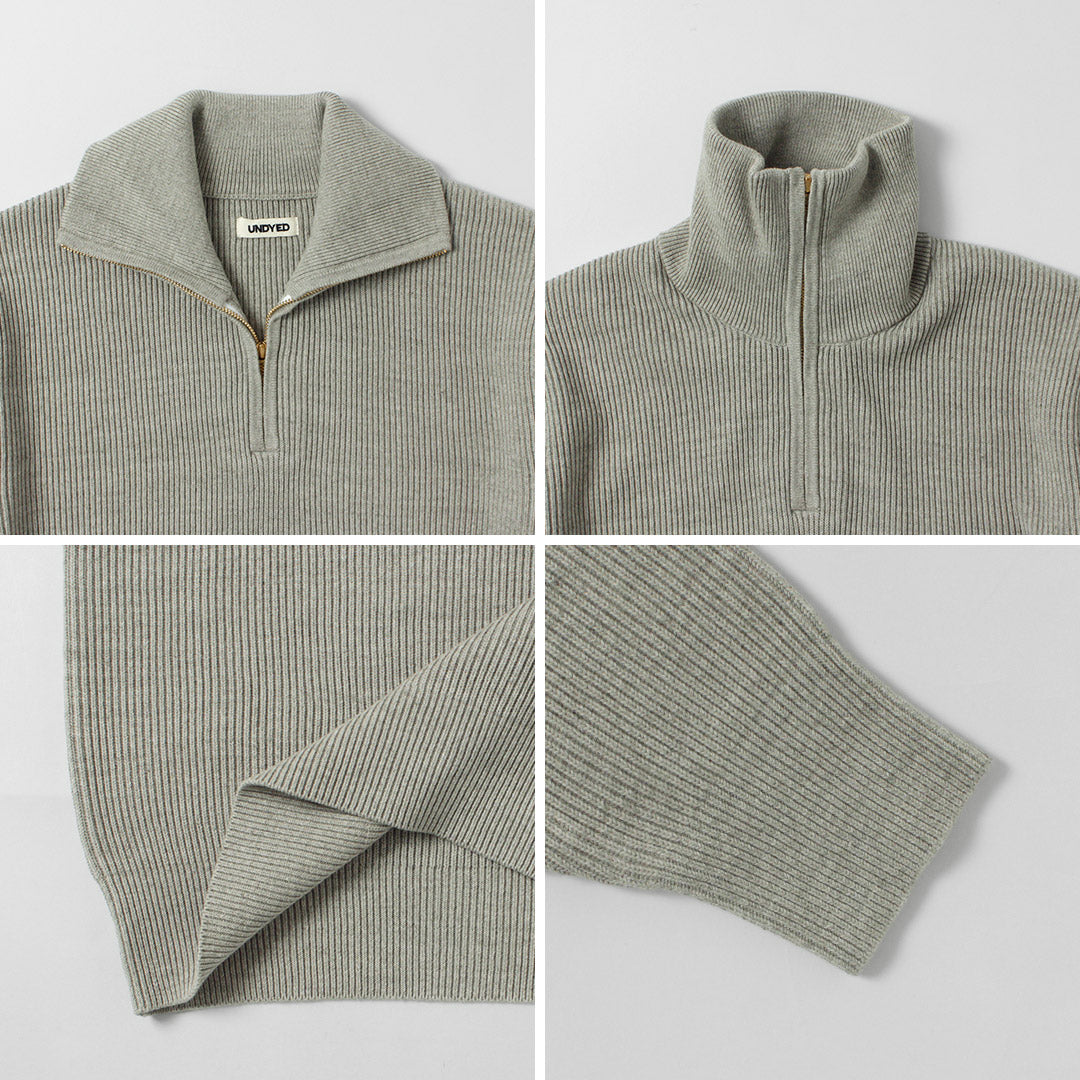 UNDYED / 오가닉 코튼 골지 하프집 니트
