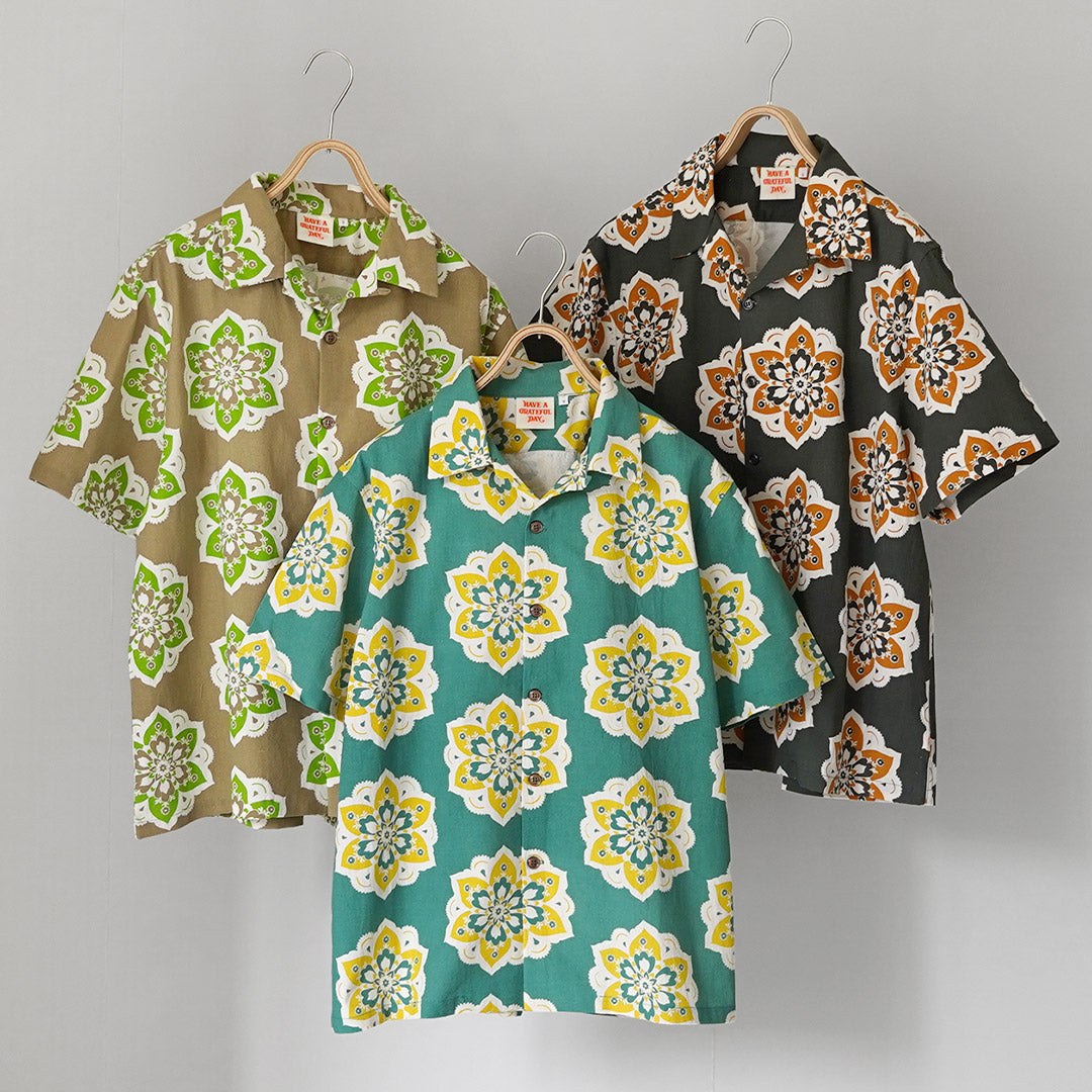 HAVE A GRATEFUL DAY / Chemise col ouvert S/S Design rond imprimé
