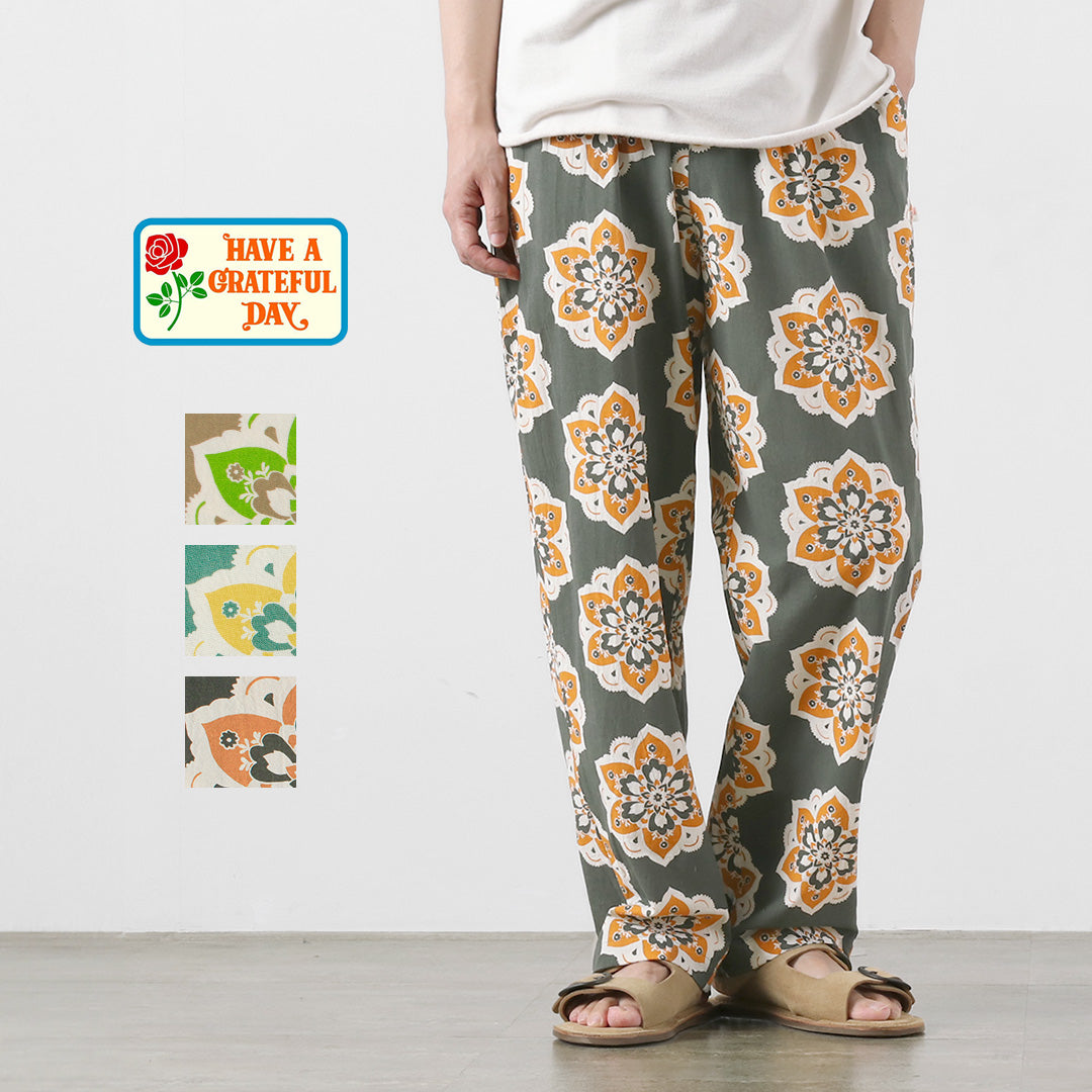 HAVE A GRATEFUL DAY / Round Design Print Ample Easy Pants