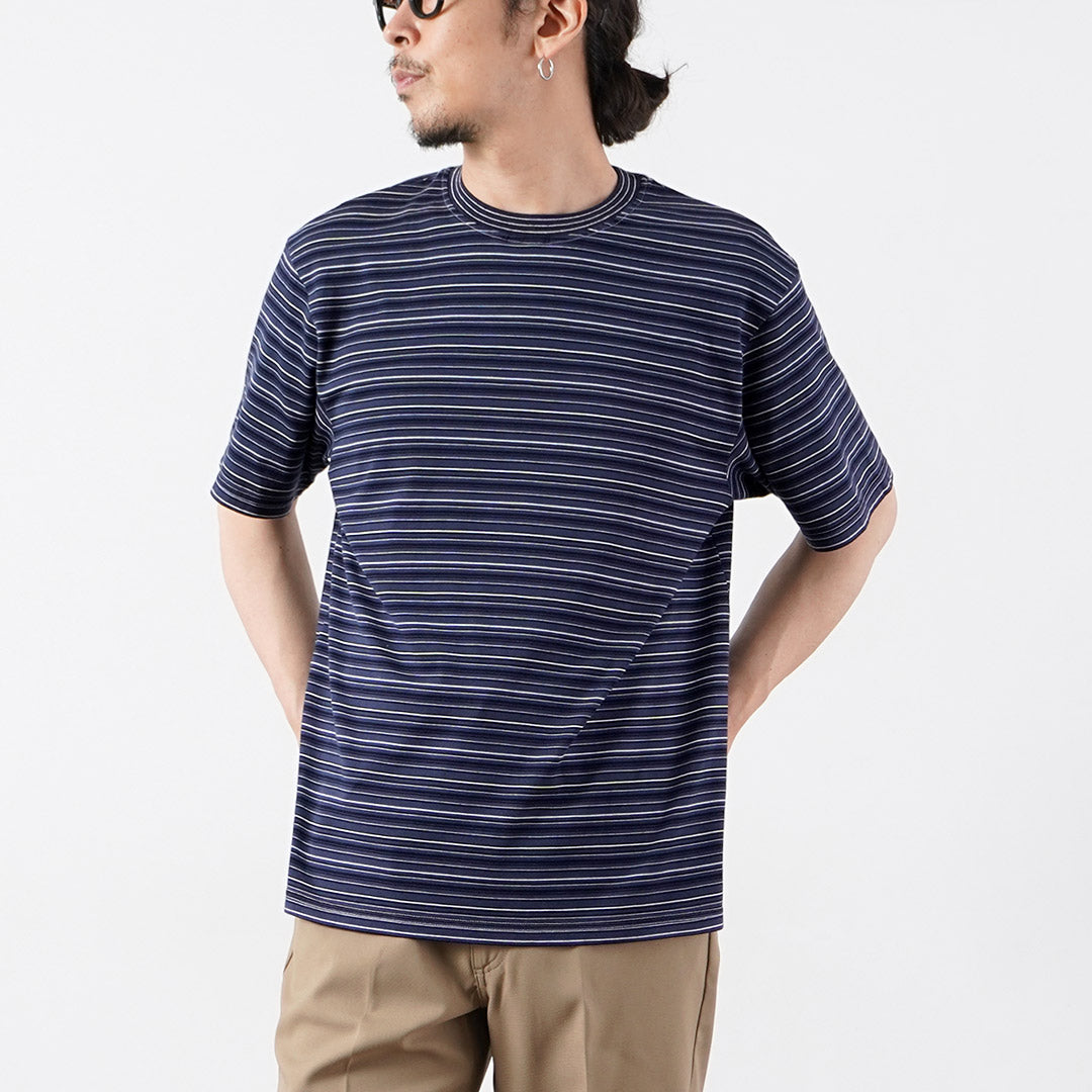 YONETOMI NEW BASIC / Garment-Dyed Striped Short Sleeve T-Shirt
