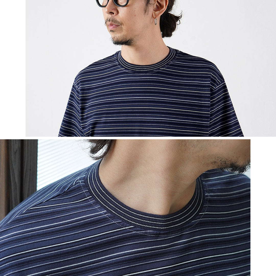 YONETOMI NEW BASIC / Garment-Dyed Striped Short Sleeve T-Shirt