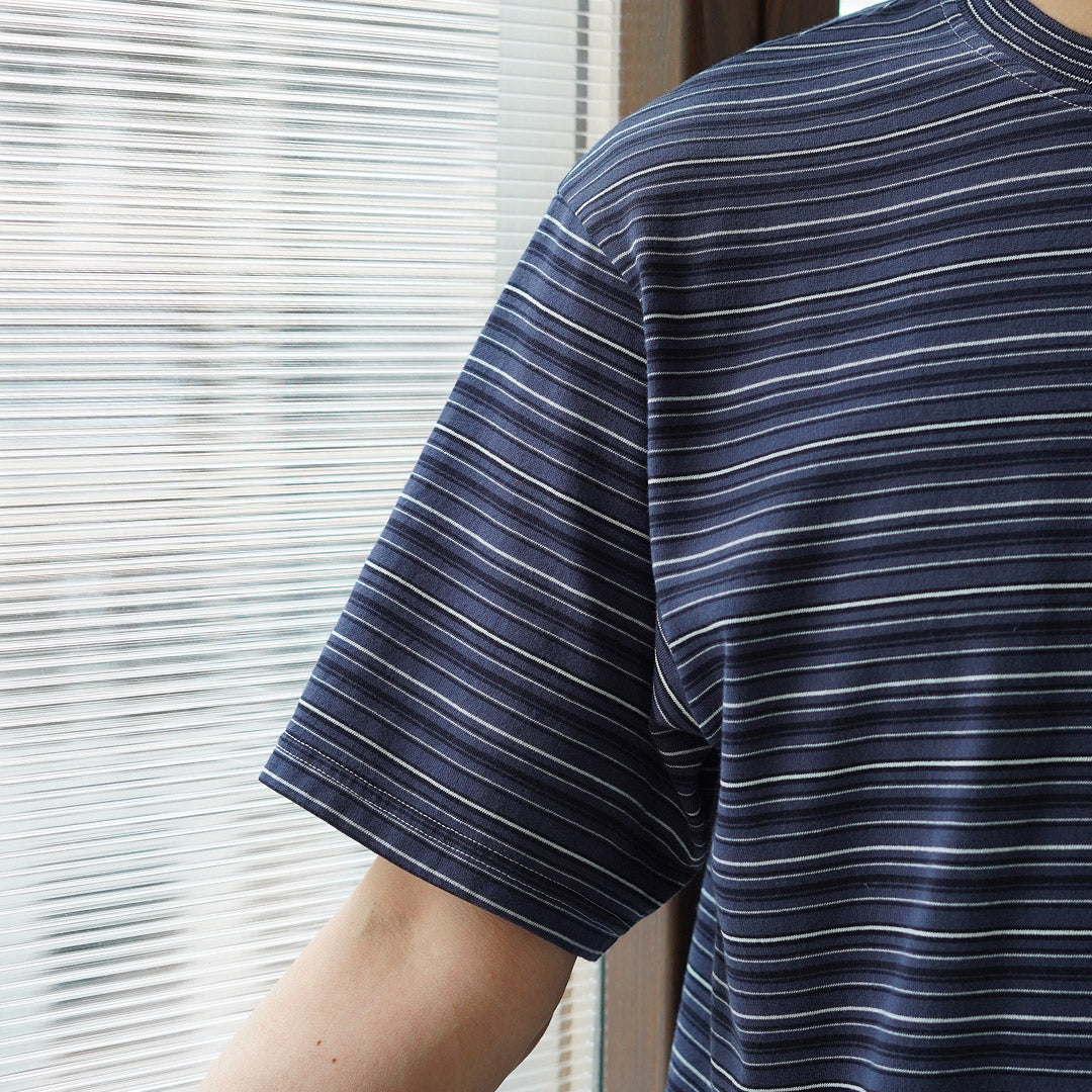 YONETOMI NEW BASIC / Garment-Dyed Striped Short Sleeve T-Shirt