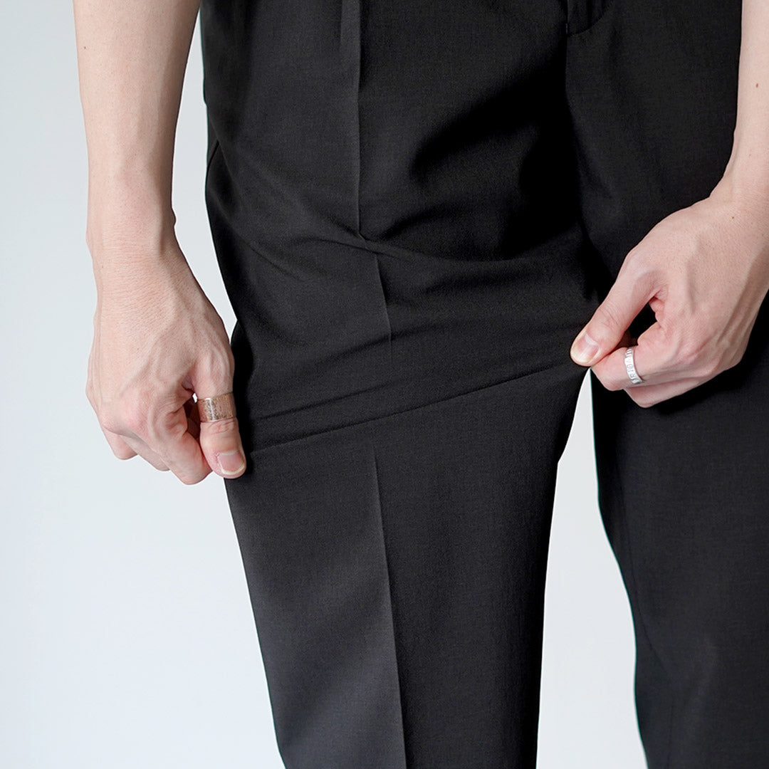 FANTASTICDAYS / 1-Pleat Linen-Like Polyester Trousers