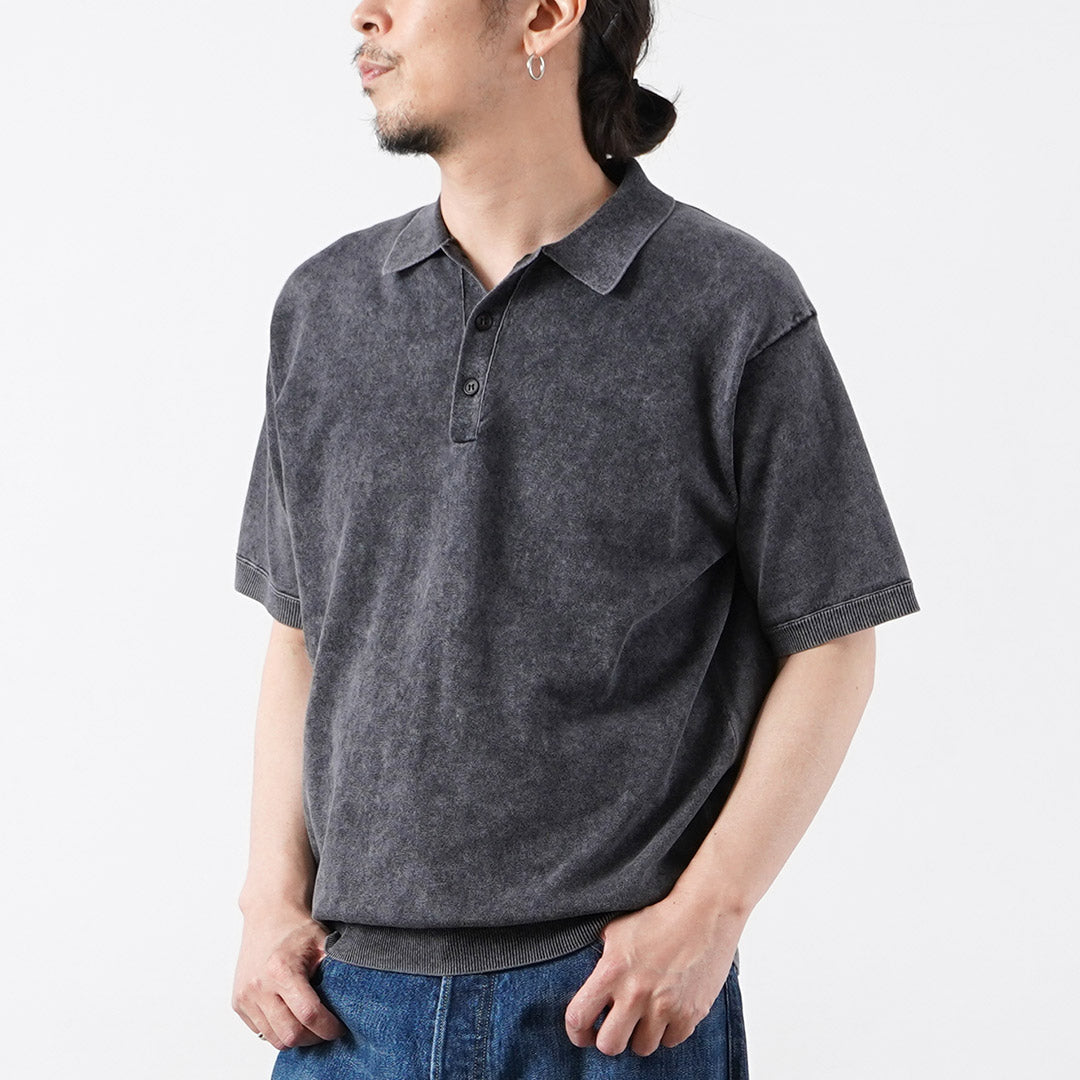 RYE TENDER / Odessa Pigment-Dyed Knit Polo Shirt