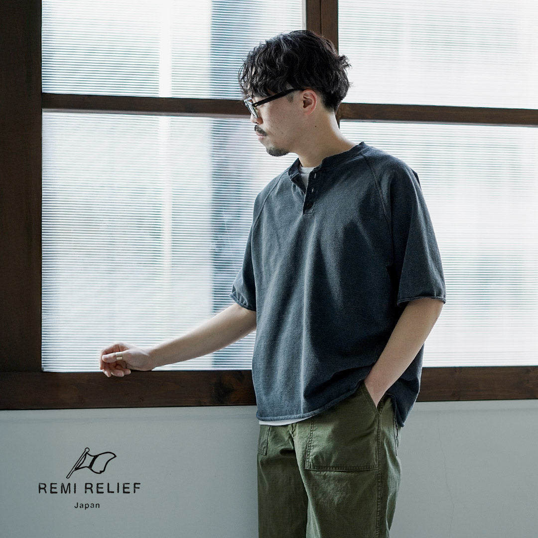 REMI RELIEF / Supima 毛圈布亨利领短袖圆领圆领毛衣