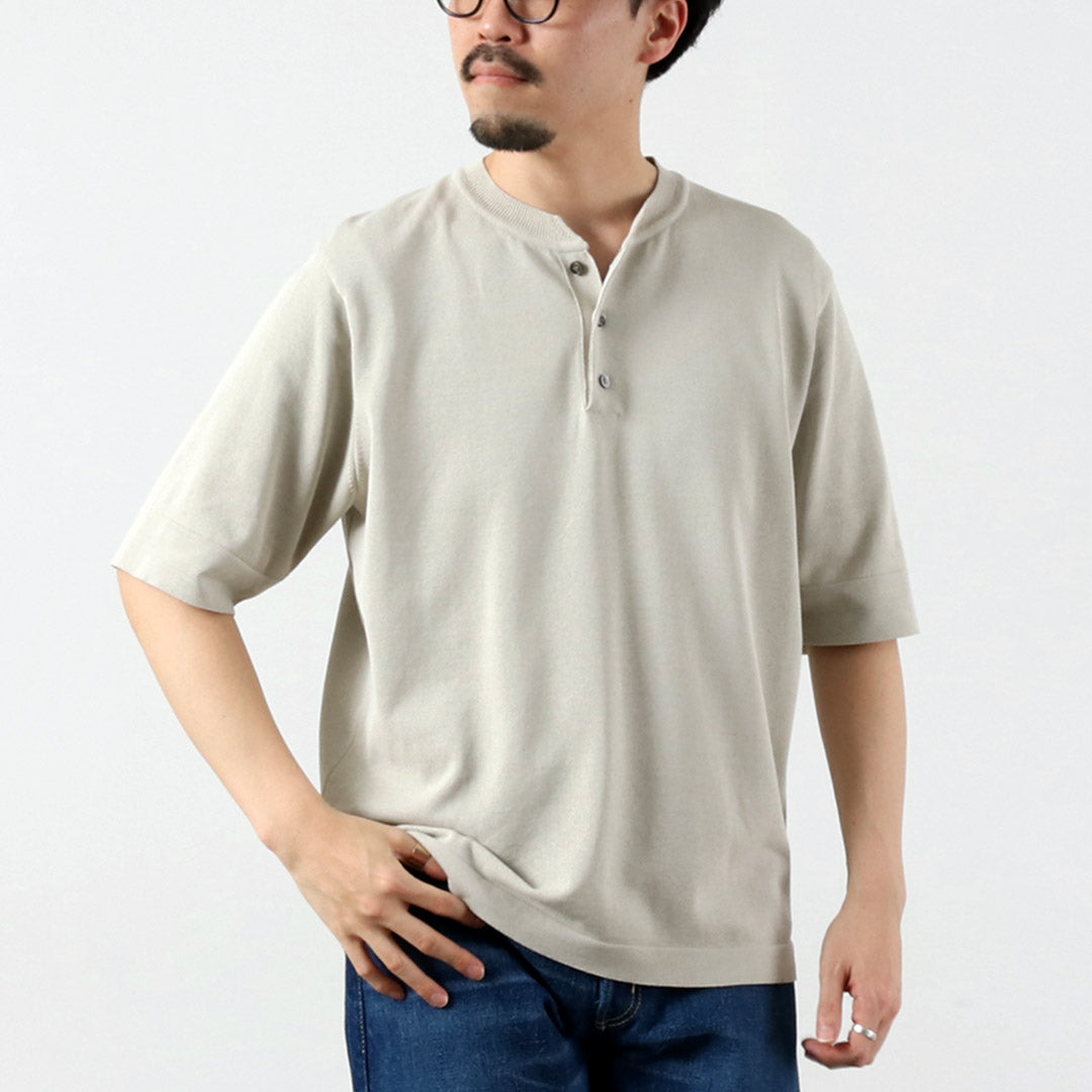 RINASCENTE / Hybrid Washable Henley Neck Knit T-Shirt