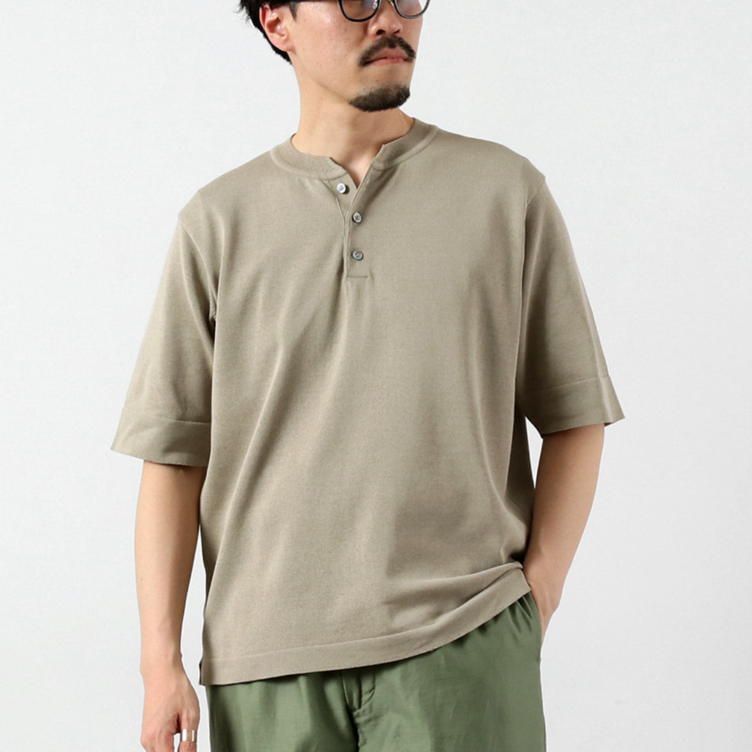 RINASCENTE / Hybrid Washable Henley Neck Knit T-Shirt