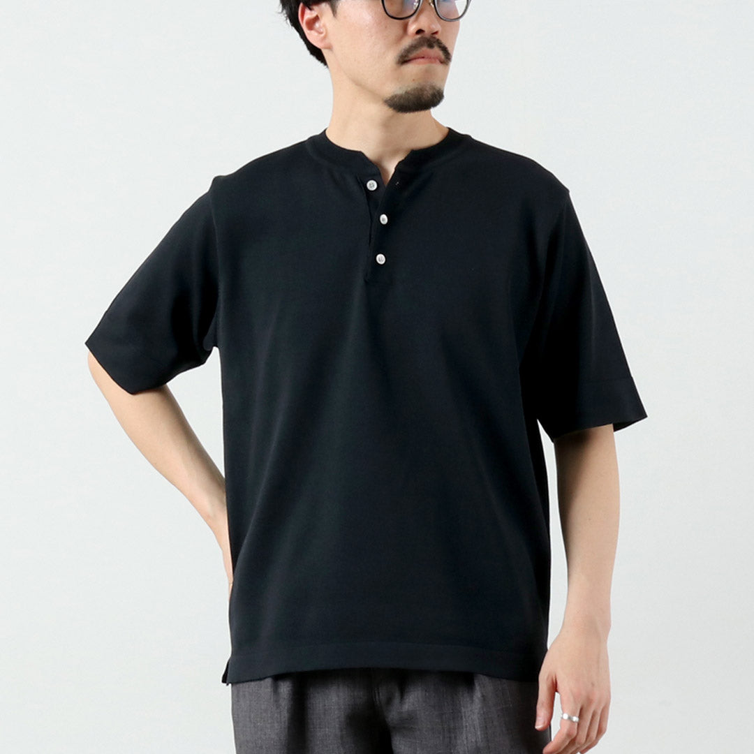 RINASCENTE / Hybrid Washable Henley Neck Knit T-Shirt