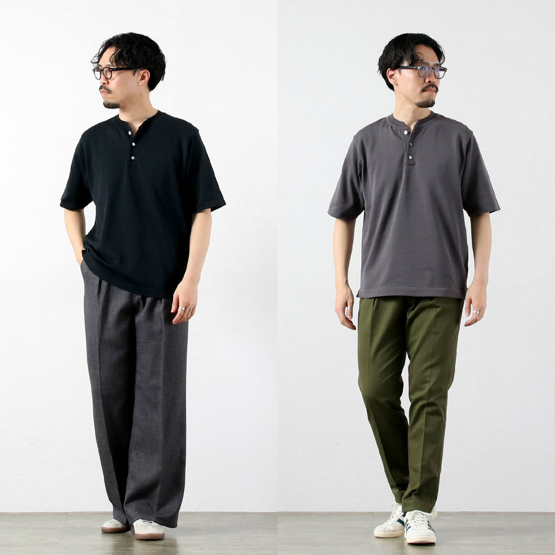 RINASCENTE / Hybrid Washable Henley Neck Knit T-Shirt