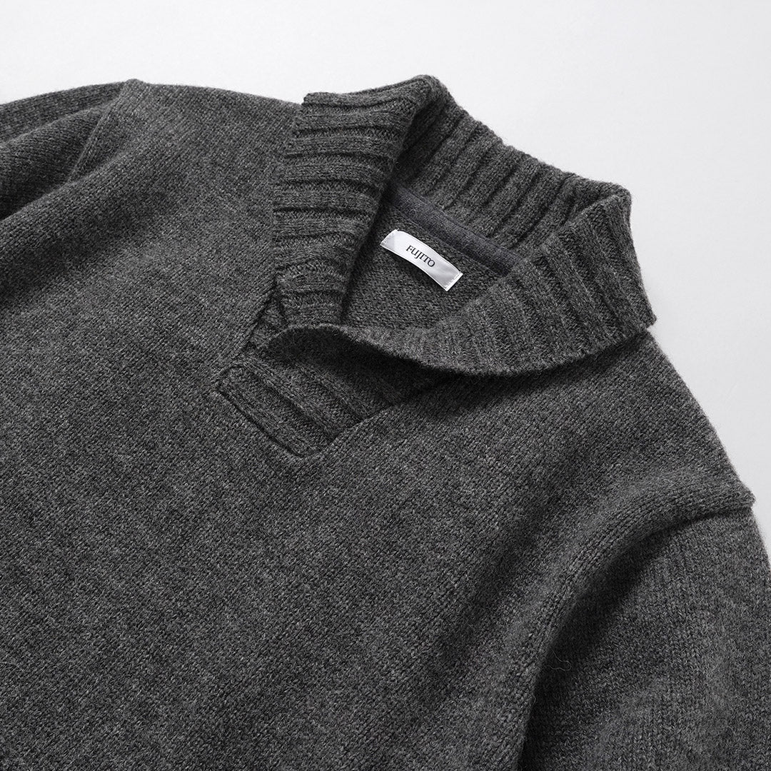 FUJITO / Shetland × Merino Lana Cuello Chal Suéter Tejido