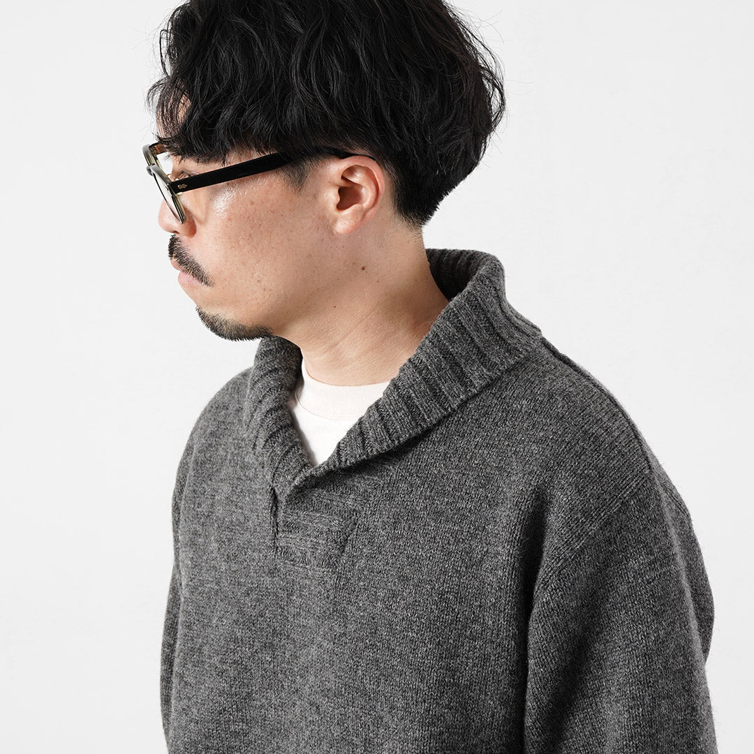 FUJITO / Shetland × Merino Lana Cuello Chal Suéter Tejido