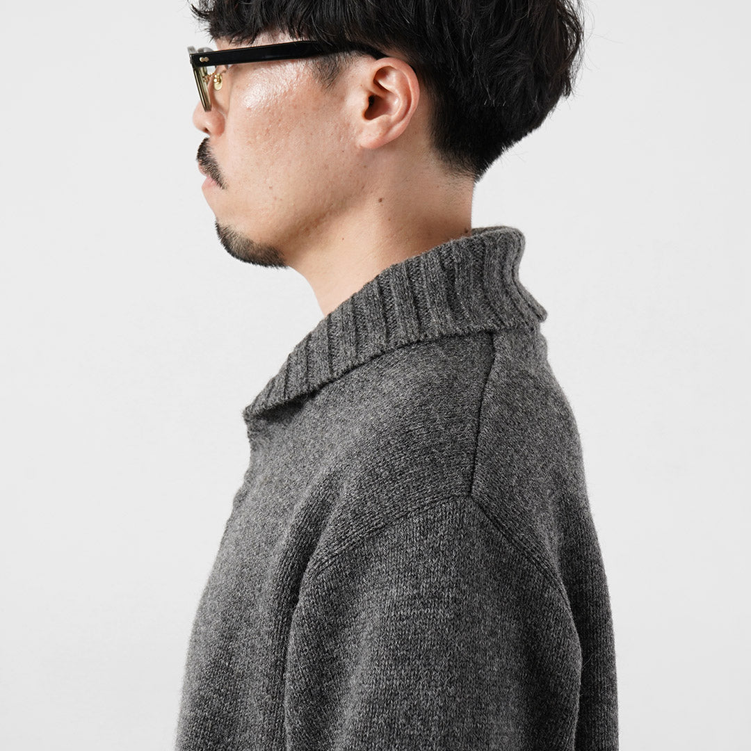 FUJITO / Shetland × Merino Lana Cuello Chal Suéter Tejido