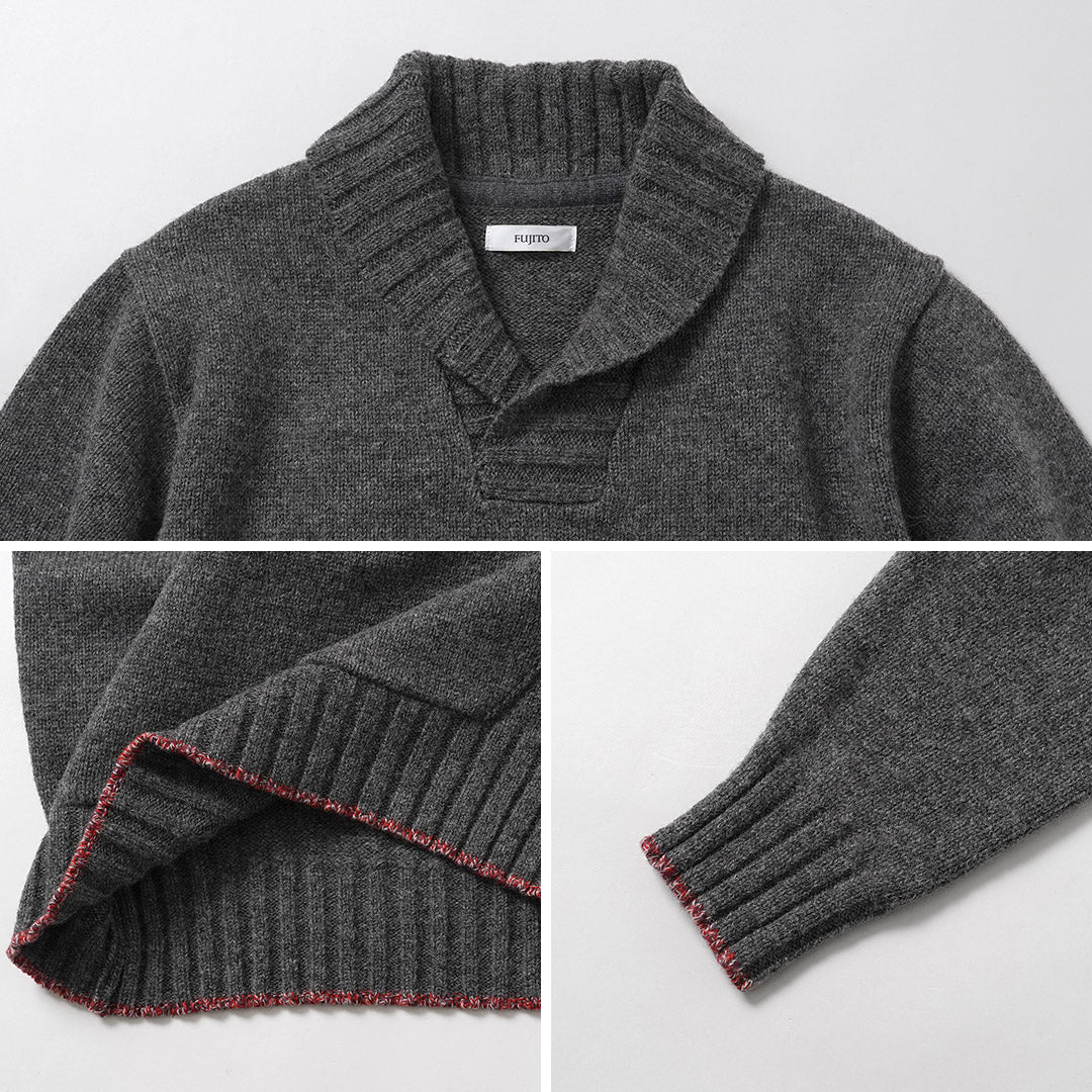 FUJITO / Shetland × Merino Lana Cuello Chal Suéter Tejido