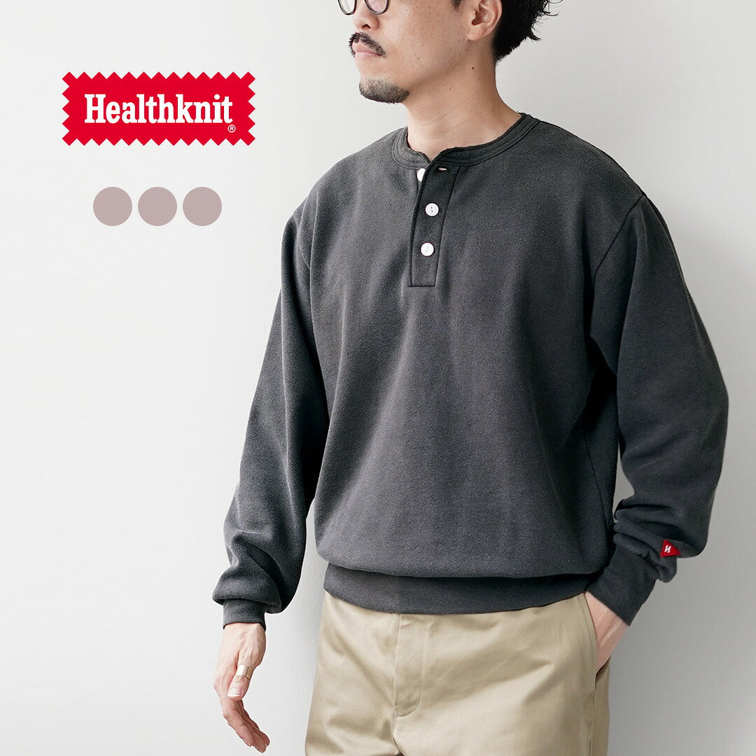 HEALTHKNIT / Sweat classique col Henley (finition vintage)