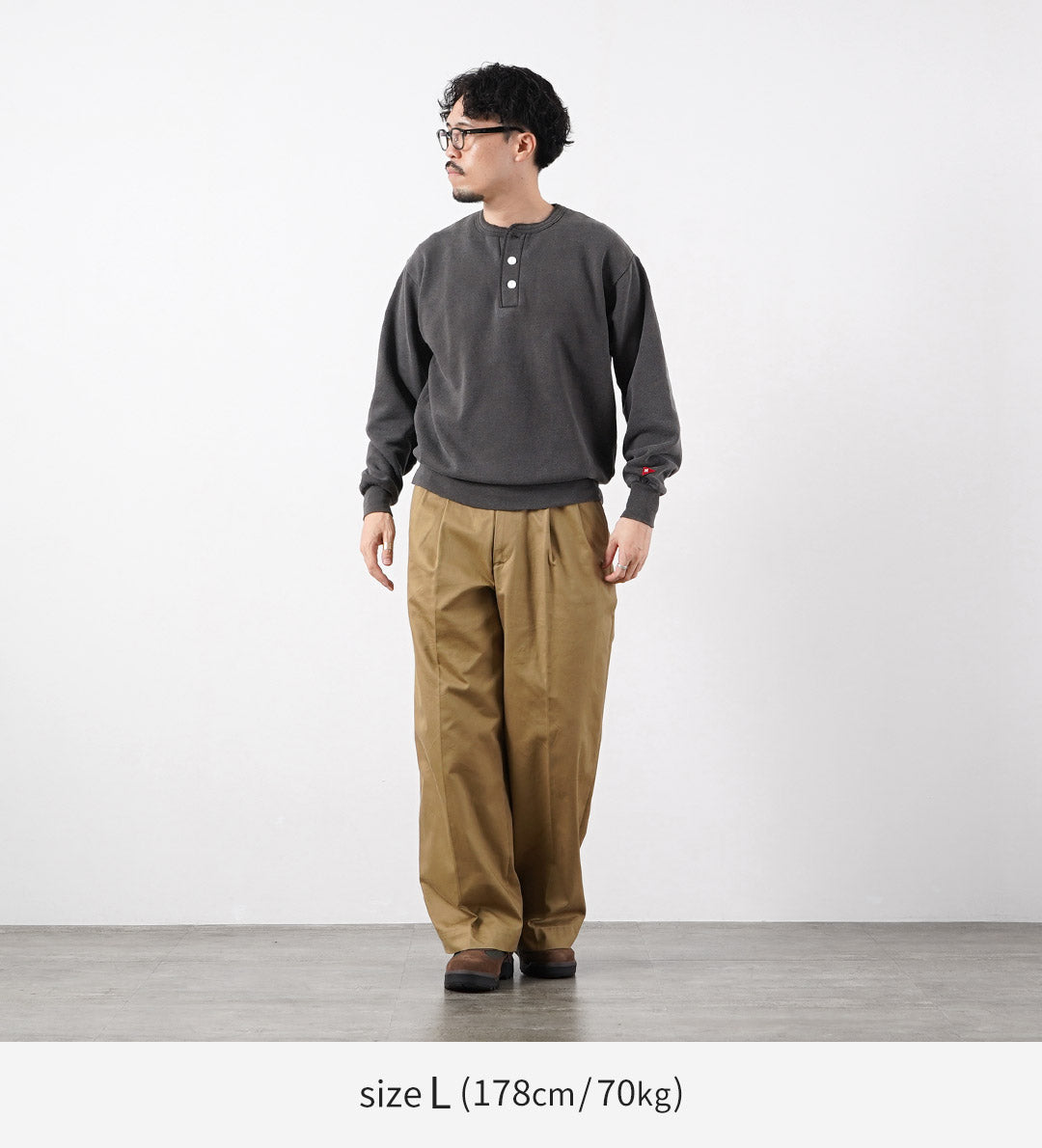HEALTHKNIT / Sweat classique col Henley (finition vintage)