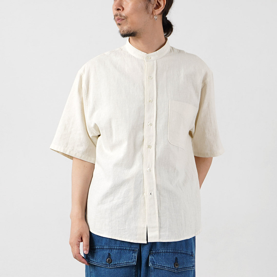 KEMA DESIGNS / Hemp Organic Cotton Half-Sleeve Band-Collar Shirt
