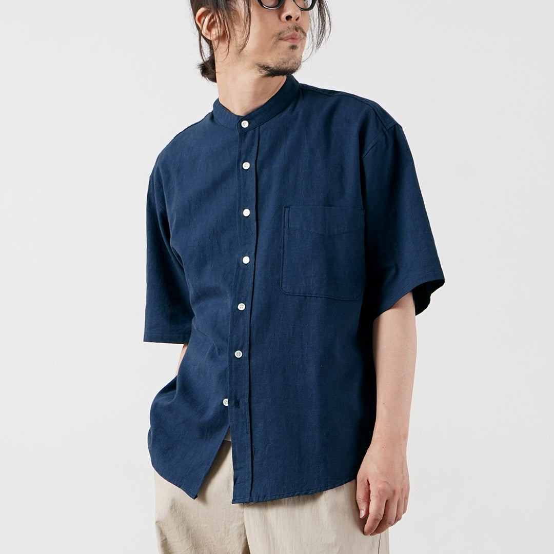 KEMA DESIGNS / Hemp Organic Cotton Half-Sleeve Band-Collar Shirt