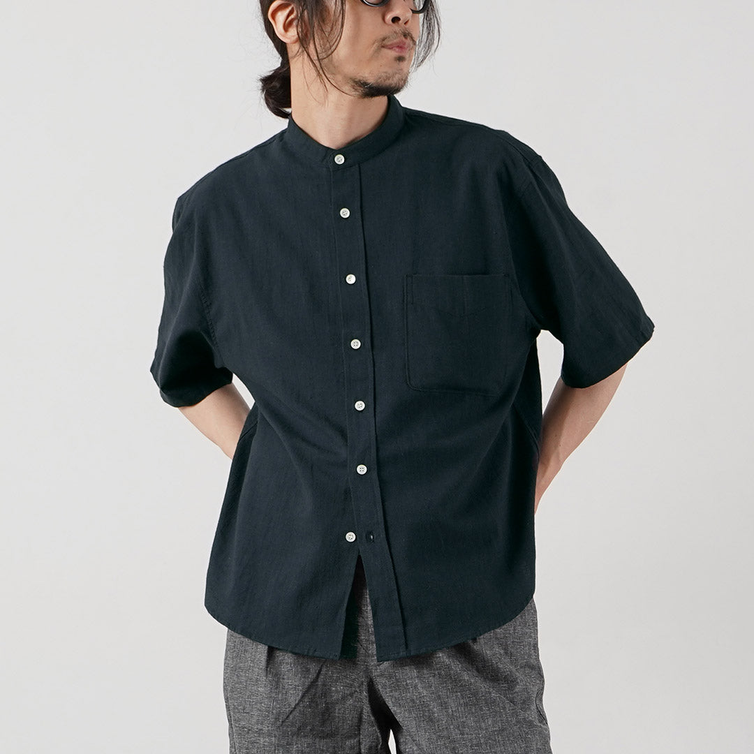 KEMA DESIGNS / Hemp Organic Cotton Half-Sleeve Band-Collar Shirt