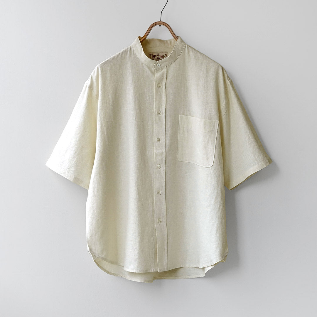 KEMA DESIGNS / Hemp Organic Cotton Half-Sleeve Band-Collar Shirt