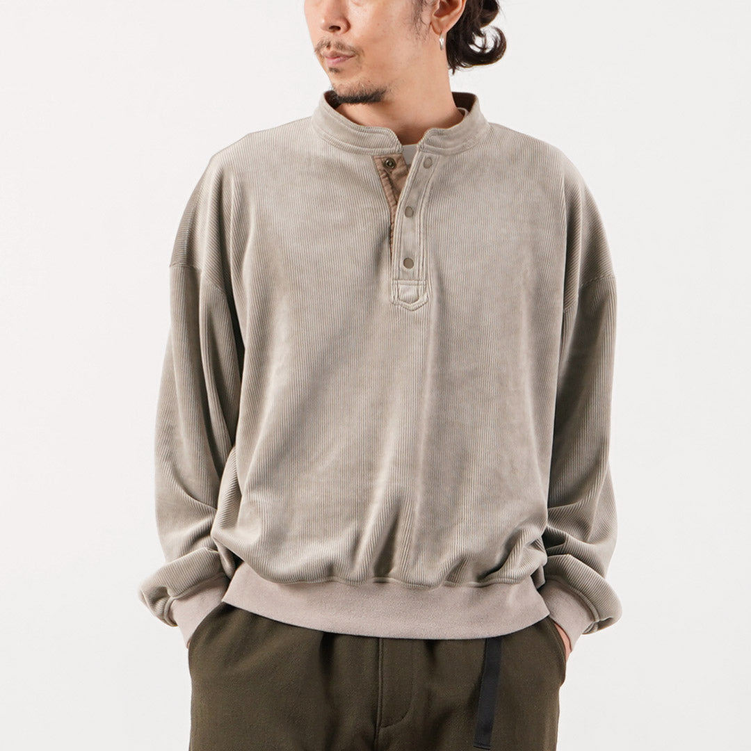 RAG / Corduroy-Like Stand Collar Henley Pullover Fleece