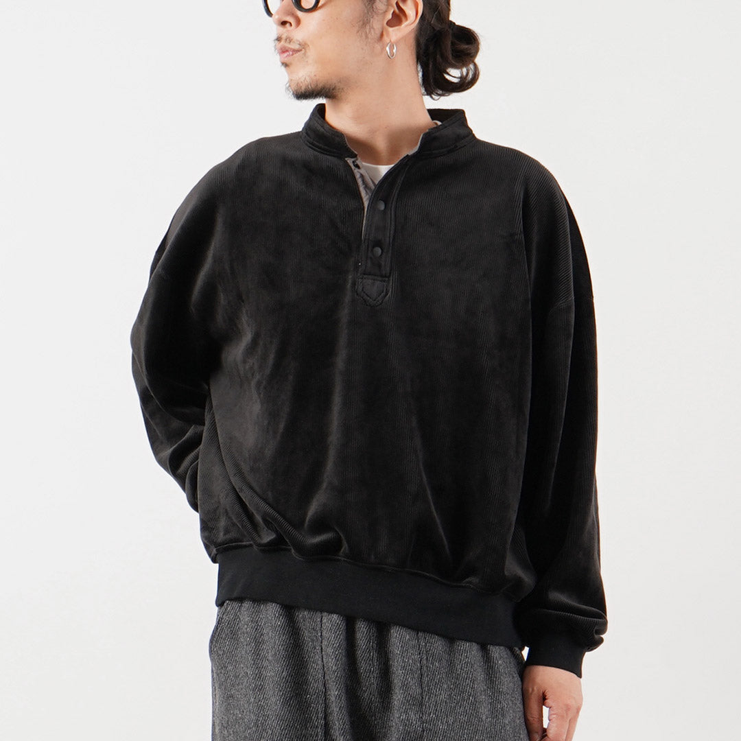 RAG / Corduroy-Like Stand Collar Henley Pullover Fleece