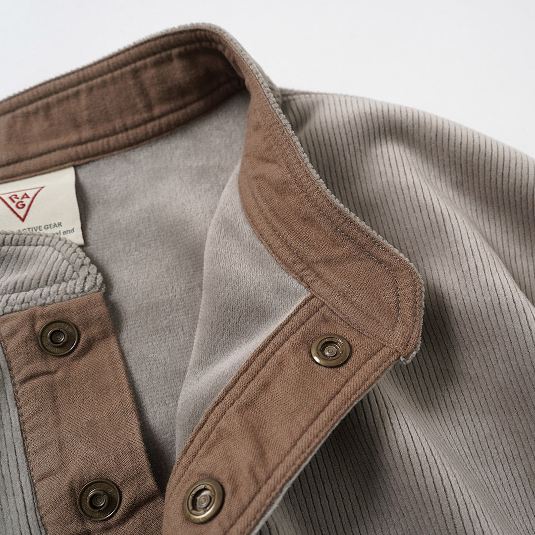 RAG / Corduroy-Like Stand Collar Henley Pullover Fleece