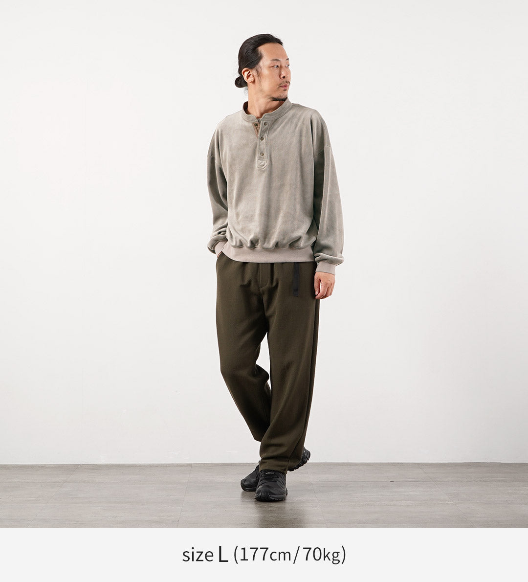 RAG / Corduroy-Like Stand Collar Henley Pullover Fleece