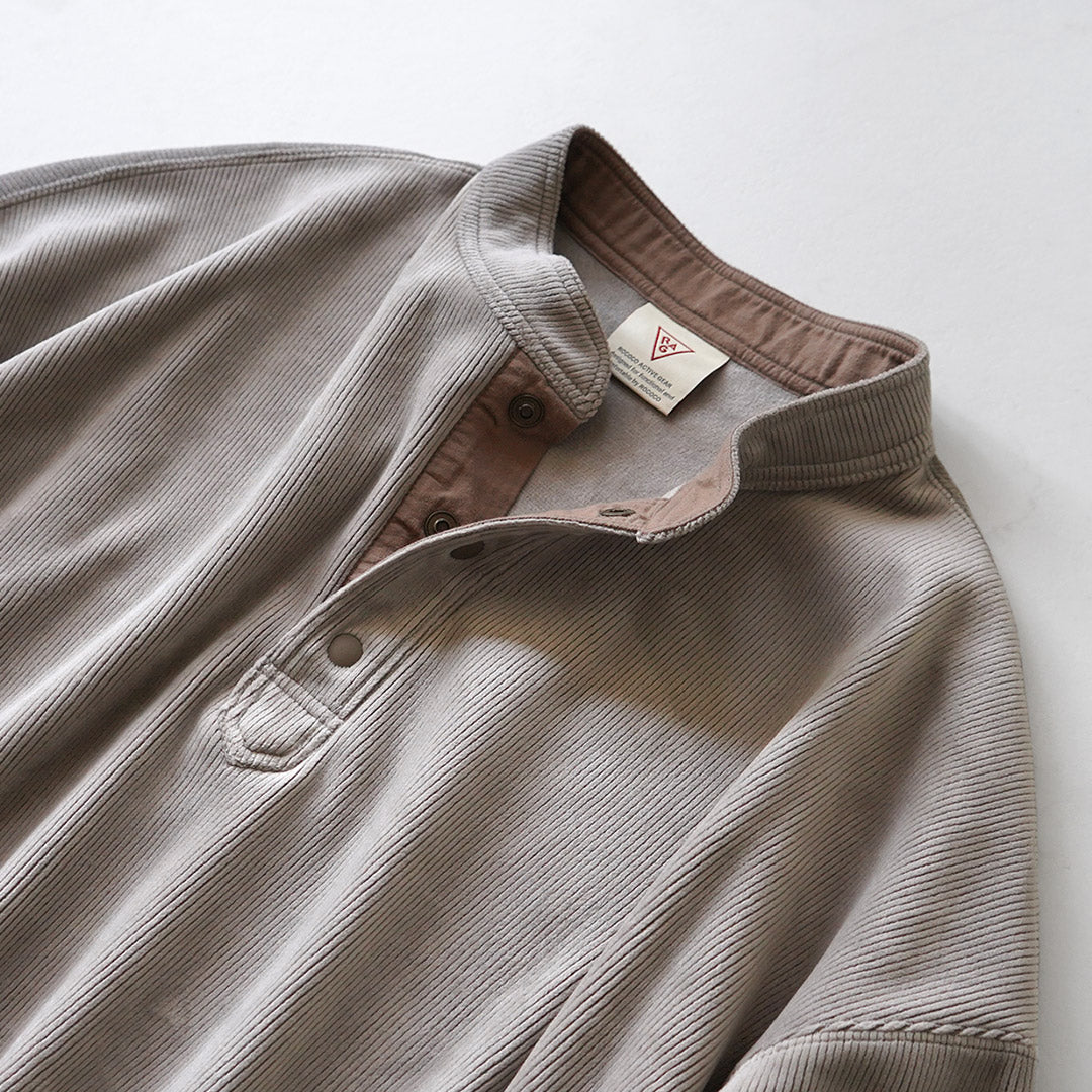 RAG / Corduroy-Like Stand Collar Henley Pullover Fleece