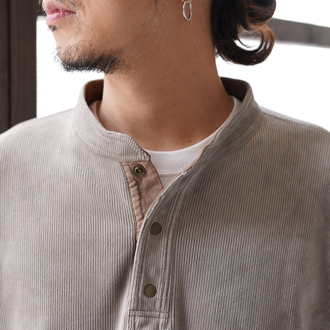 RAG / Corduroy-Like Stand Collar Henley Pullover Fleece