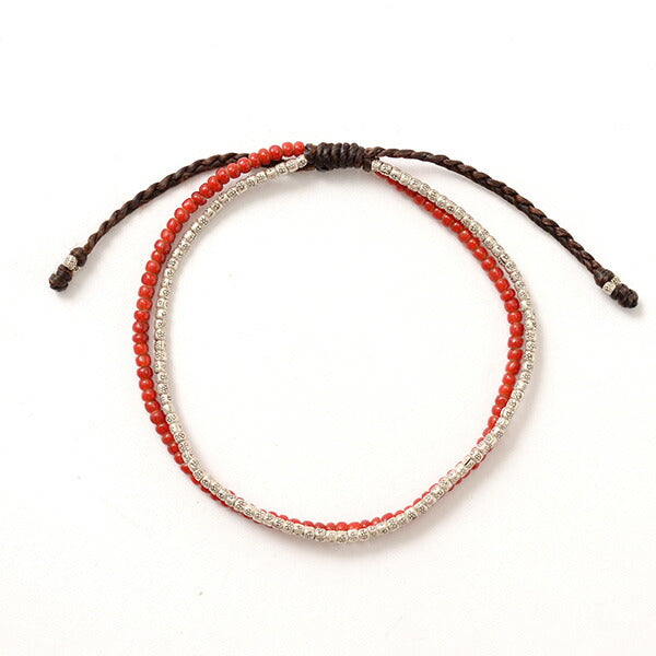 PHADUA / Two strands waxed cord anklet (white heart/silver)